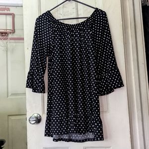 Ruffled Hem Blue & White Polka Dot Blouse